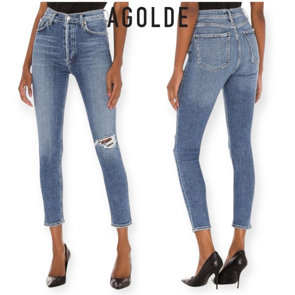 AGOLDE Toni Mid Rise Straight Jeans Shoreline
Distressed Knee Size 26 A183E-1256